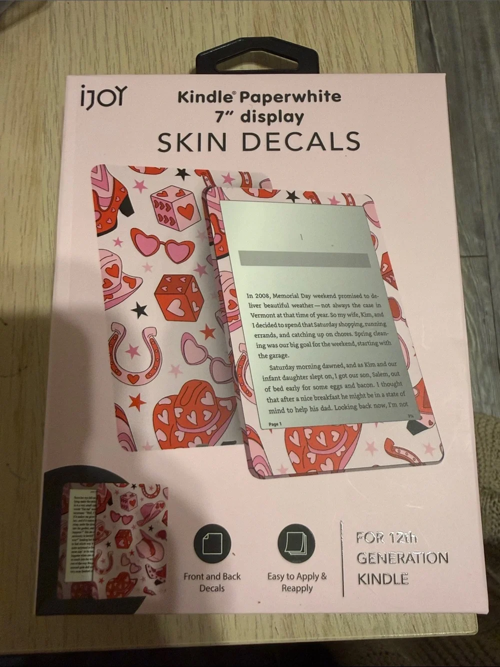 Pink Heart & Luck Pattern Kindle skin Adhesive Decals 7inch